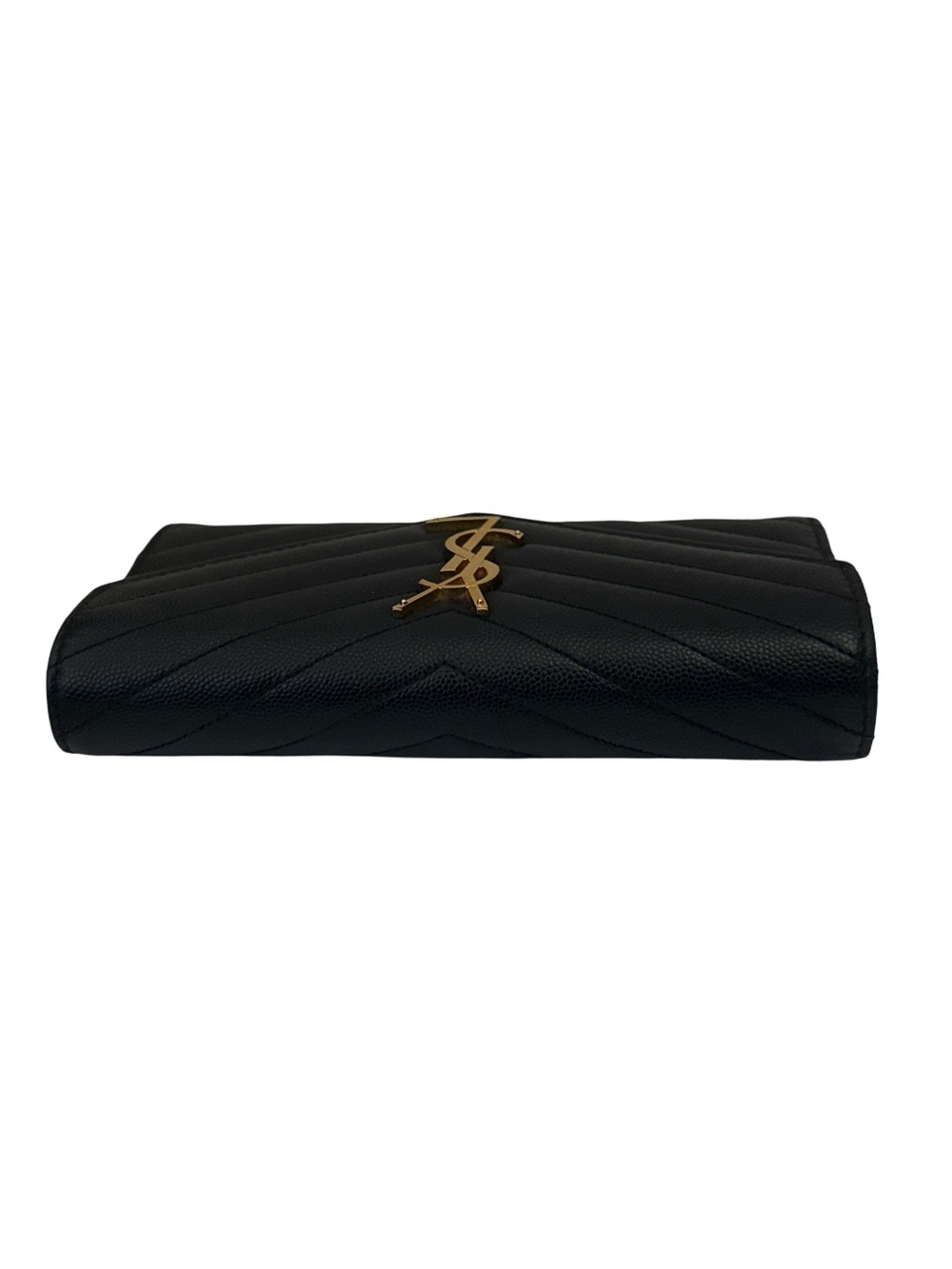 Saint Laurent Black Chevron Leather Wallet with Gold YSL Emblem Crossbody - Picture 3 of 15